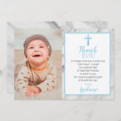 Light Blue Boy Marble Baptism Foto Hartelijk dank Kaart (Voorkant / Achterkant)