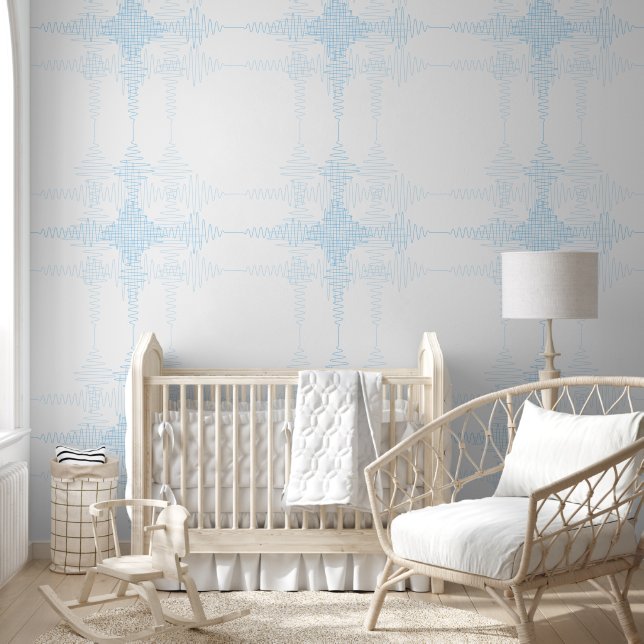 Light Blue Boy Room Sound Wave Minimal Style Behang (Kinderen)