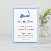 Light Blue Brewster Cape Cod Map Weddenschap Save The Date (Staand voorkant)