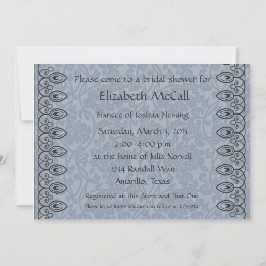 Light Blue Brocade Bridal Shower-uitnodiging Kaart (Achterkant)