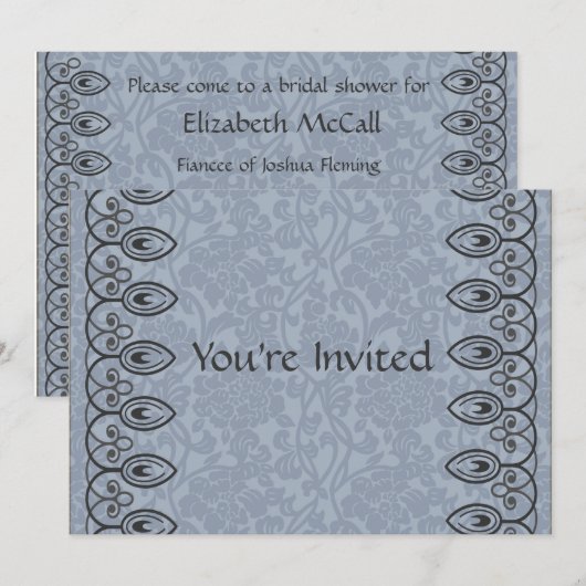 Light Blue Brocade Bridal Shower-uitnodiging Kaart (Voorkant / Achterkant)