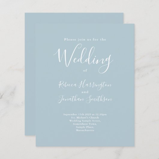 Light Blue Budget Moderne Wedding RSVP (Voorkant / Achterkant)