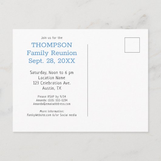 Light Blue Buffalo Check Name Family Reunion Party Uitnodiging Briefkaart (Achterkant)