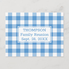 Light Blue Buffalo Check Name Family Reunion Party Uitnodiging Briefkaart