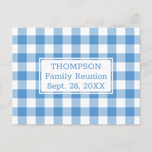Light Blue Buffalo Check Name Family Reunion Party Uitnodiging Briefkaart (Voorkant)