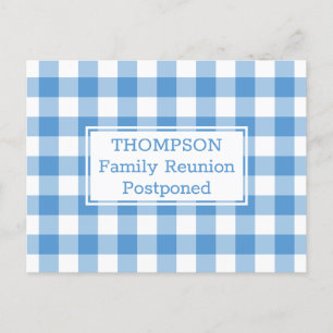 Light Blue Buffalo Check Postoned Family Reunion Aankondigingskaart