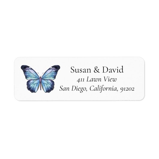 Light Blue Butterfly-adres Etiket (Voorkant)