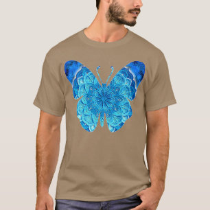 Light Blue Butterfly Pattern in Animal Mandala Flo T-shirt
