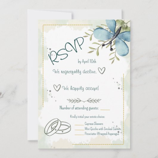 Light Blue Butterfly Watercolour RSVP Card Kaart (Voorkant)