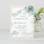 Light Blue Butterfly Watercolour RSVP Card Kaart (Staand voorkant)