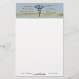 Light Blue Caduceus Faux Gold Foil Stripes Medical Briefpapier