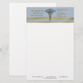 Light Blue Caduceus Faux Gold Foil Stripes Medical Briefpapier (Voorkant / Achterkant)