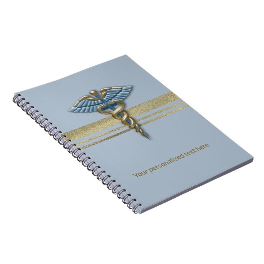 Light Blue Caduceus Faux Gold Foil Stripes Medical Notitieboek (Rechterzijde)