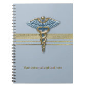 Light Blue Caduceus Faux Gold Foil Stripes Medical Notitieboek (Voorkant)