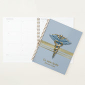 Light Blue Caduceus Faux Gold Foil Stripes Medical Planner (Display)