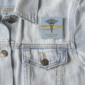 Light Blue Caduceus Faux Gold Foil Stripes Medical Vierkante Button 5,1 Cm (In situ)