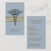 Light Blue Caduceus Faux Gold Foil Stripes Medical Visitekaartje (Voorkant / Achterkant)