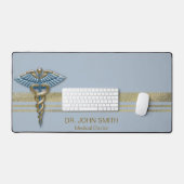 Light Blue Caduceus Medical Faux Gold Foil Stripes Bureaumat (Keyboard & Muis)