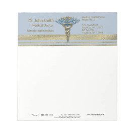 Light Blue Caduceus Medical Faux Gold Foil Stripes Notitieblok