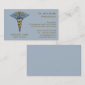 Light Blue Caduceus Medical Faux Gold Foil Stripes Visitekaartje (Voorkant / Achterkant)