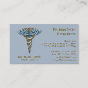Light Blue Caduceus Medical Faux Gold Foil Stripes Visitekaartje
