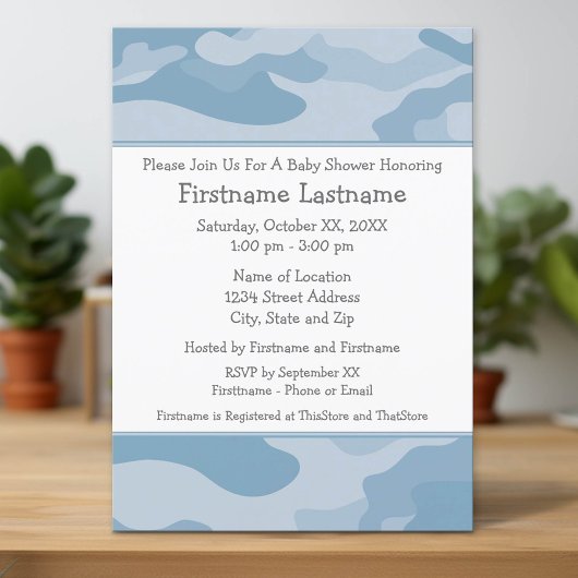 Light Blue Camo Boy Baby shower Party - Kaart