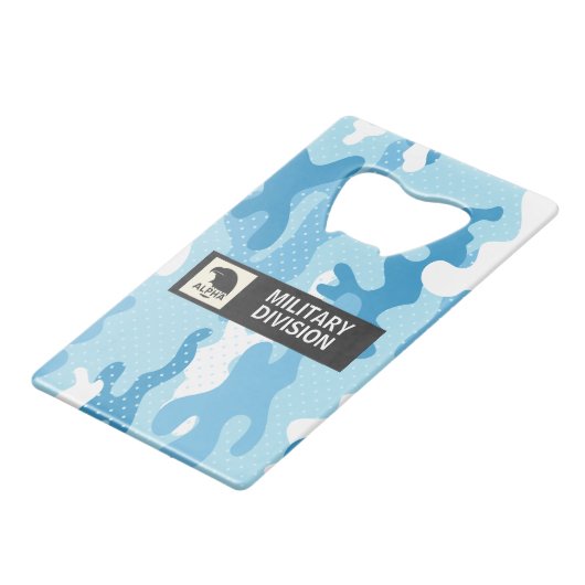 Light Blue Camouflage Polka Dot Pattern Creditkaart Flessenopener (Voorkant Gekanteld)