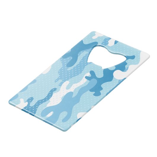 Light Blue Camouflage Polka Dot Pattern Creditkaart Flessenopener (Achterkant Gekanteld)