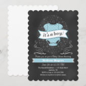 Light Blue Chalkboard Boy Baby shower nodigt uit Kaart (Voorkant / Achterkant)