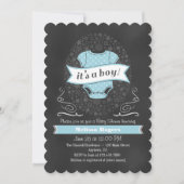 Light Blue Chalkboard Boy Baby shower nodigt uit Kaart (Voorkant)
