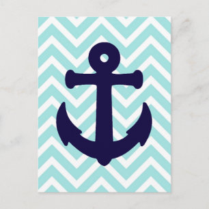 Light Blue Chevron Nautical Anchor Briefkaart 2