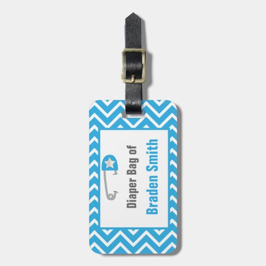 Light Blue Chevrons Baby Bagagelabel (Voorkant verticaal)
