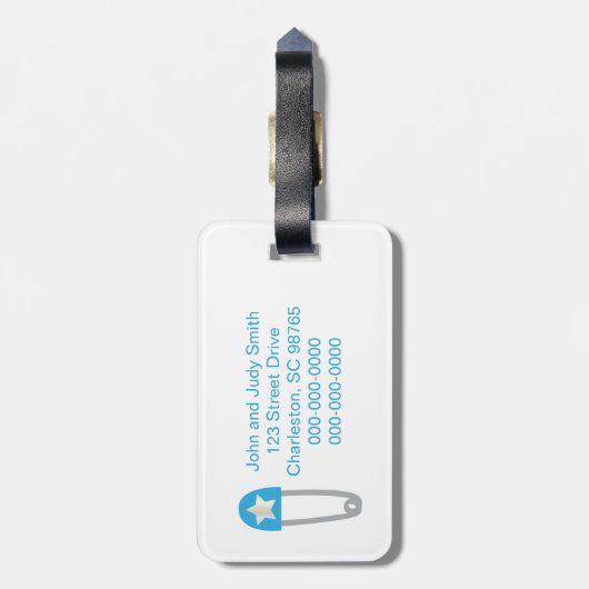 Light Blue Chevrons Baby Bagagelabel (Achterkant verticaal)