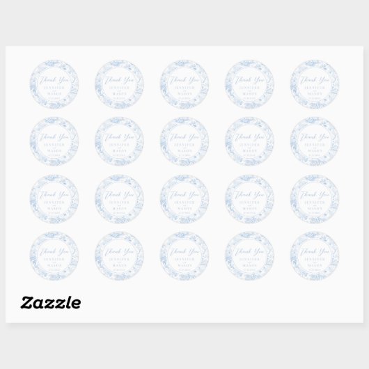 Light Blue Chinoiserie Floral Wedding Bedankt Ronde Sticker (Vel)