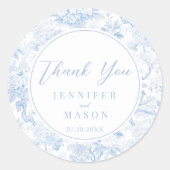 Light Blue Chinoiserie Floral Wedding Bedankt Ronde Sticker (Voorkant)