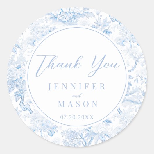 Light Blue Chinoiserie Floral Wedding Bedankt Ronde Sticker (Voorkant)
