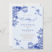 Light Blue Chinoiserie Floral with Photo Wedding Kaart (Voorkant)