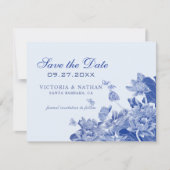 Light Blue Chinoiserie Photo Wedding Save the Date (Voorkant)