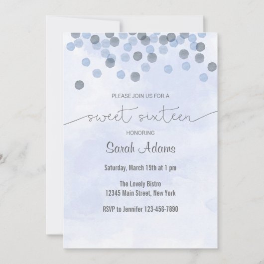 Light Blue Confetti Birthday Invitation Kaart (Voorkant)