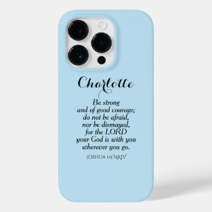 Light Blue Courage Bijbel Verse Custom Name Simple Case-Mate iPhone 14 Pro Hoesje