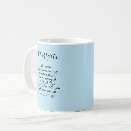 Light Blue Courage Bijbel Verse Custom Name Simple Koffiemok (Voorkant links)