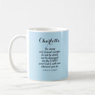 Light Blue Courage Bijbel Verse Custom Name Simple Koffiemok