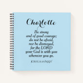 Light Blue Courage Bijbel Verse Custom Name Simple Notitieboek (Voorkant)