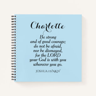 Light Blue Courage Bijbel Verse Custom Name Simple Notitieboek
