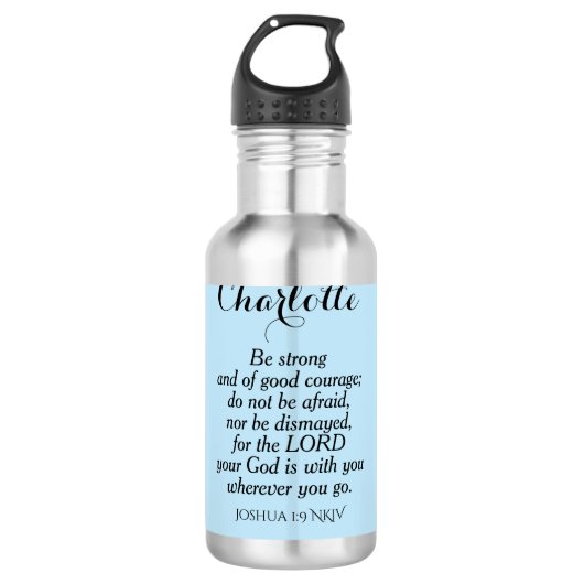 Light Blue Courage Bijbel Verse Custom Name Simple Waterfles (Voorkant)