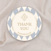 Light Blue Cream Diamonds Gold Frame Monogram  Ronde Sticker