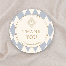 Light Blue Cream Diamonds Gold Frame Monogram  Ronde Sticker