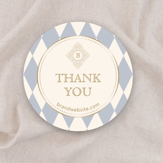 Light Blue Cream Diamonds Gold Frame Monogram  Ronde Sticker