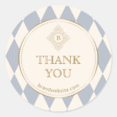 Light Blue Cream Diamonds Gold Frame Monogram  Ronde Sticker (Voorkant)