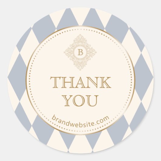 Light Blue Cream Diamonds Gold Frame Monogram  Ronde Sticker (Voorkant)